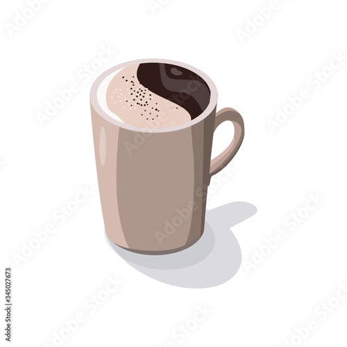 Trendy illustration with black coffee with milk isolated on white background. A Cup of hot coffee in isometry. 
