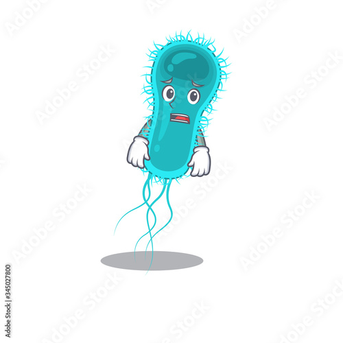 Cartoon design style of escherichia coli bacteria showing worried face