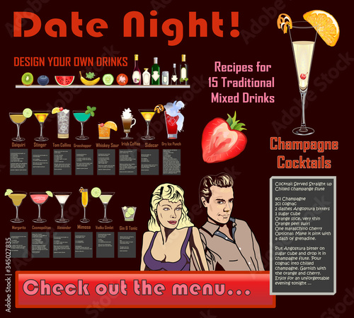 Date Night Cocktails - Design Your Mixed Drink or Use one of 15 Recipes written by the artist - Highly realistic glasses & ingredients