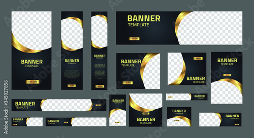 set of creative web banners of standard size with a place for photos. Business ad banner. Vertical horizontal and square template. Vector Illustration EPS 10