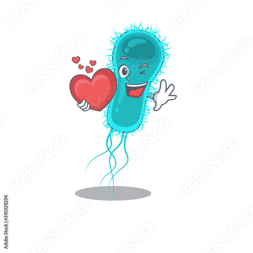 A sweet escherichia coli bacteria cartoon character style with a heart