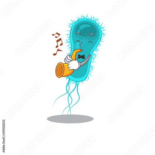 Talented musician of escherichia coli bacteria cartoon design playing a trumpet