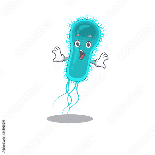 Cartoon design style of escherichia coli bacteria has a surprised gesture