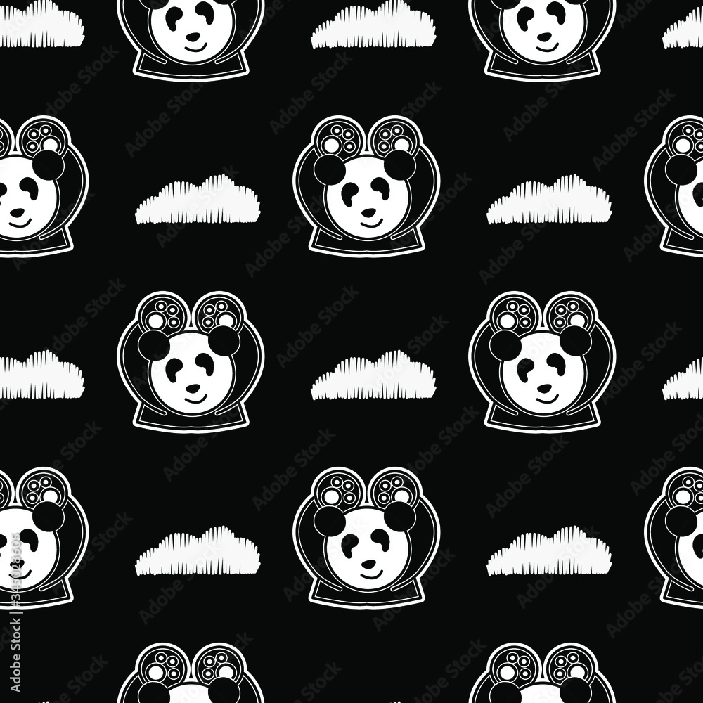 Cute panda night repeat pattern. bear hand up vector seamless pattern ...
