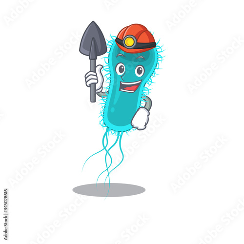 Escherichia coli bacteria miner cartoon design concept with tool and helmet