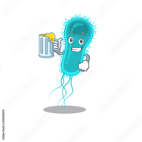 A cartoon concept of escherichia coli bacteria rise up a glass of beer