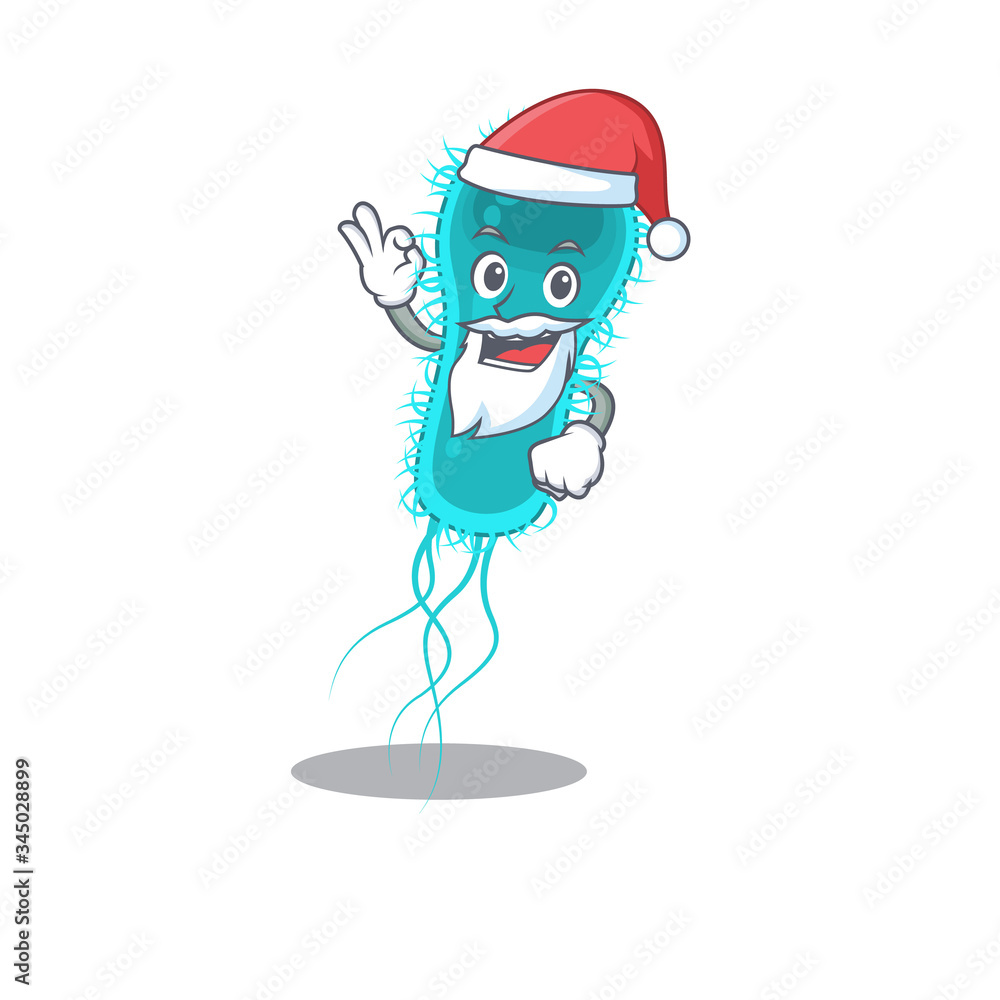 Escherichia coli bacteria Santa cartoon character with cute ok finger
