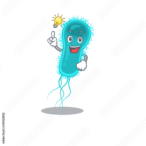 Mascot character design of escherichia coli bacteria with has an idea smart gesture