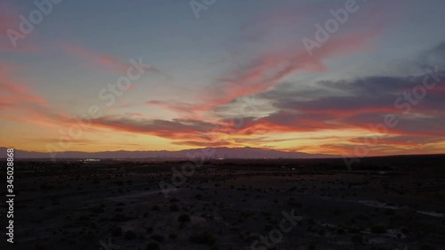 Sunset view of the beautiful strip skyline with red clouds