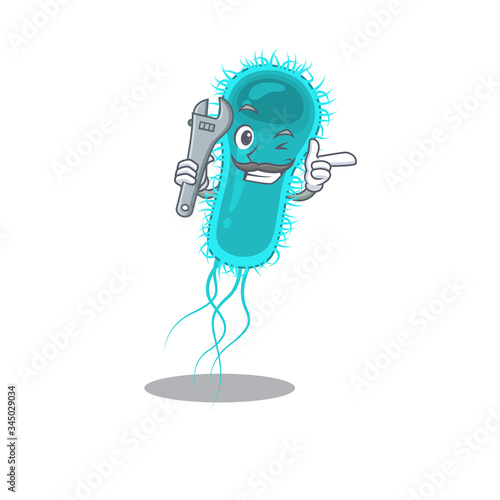 A picture of escherichia coli bacteria mechanic mascot design concept