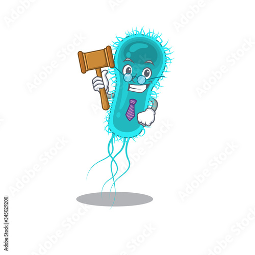 A humble judge of escherichia coli bacteria cartoon character design wearing glasses