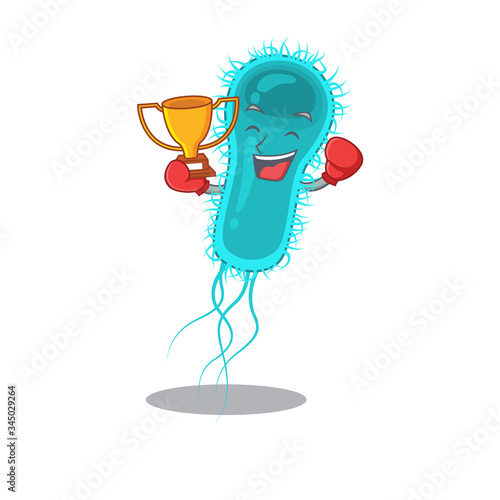 An elegant boxing winner of escherichia coli bacteria mascot design style
