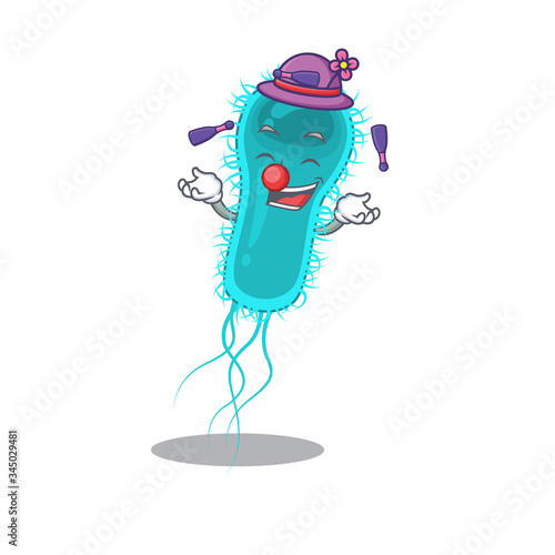 An attractive escherichia coli bacteria cartoon design style playing juggling
