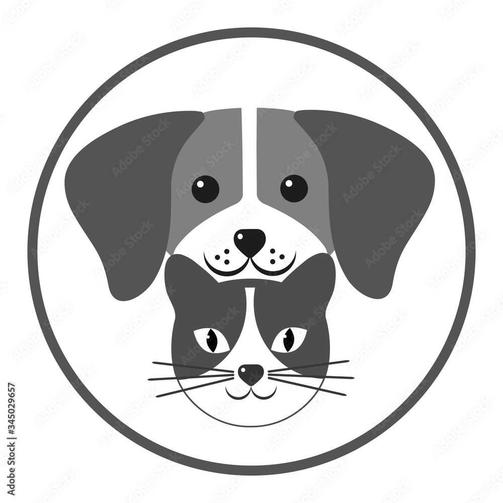 illustration of a dog and cat head in a circle on a white background illustration of a dog and cat head in a circle on a white background
