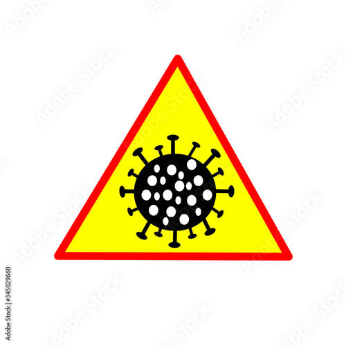 Icon coronavirus in rubrum triangula signum. Admonitio signum de periculo infectio per coronavirus. Consectetuer covid-19. photo