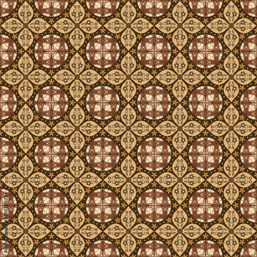 Simple circle pattern on Kawung batik design with soft golden brown color design