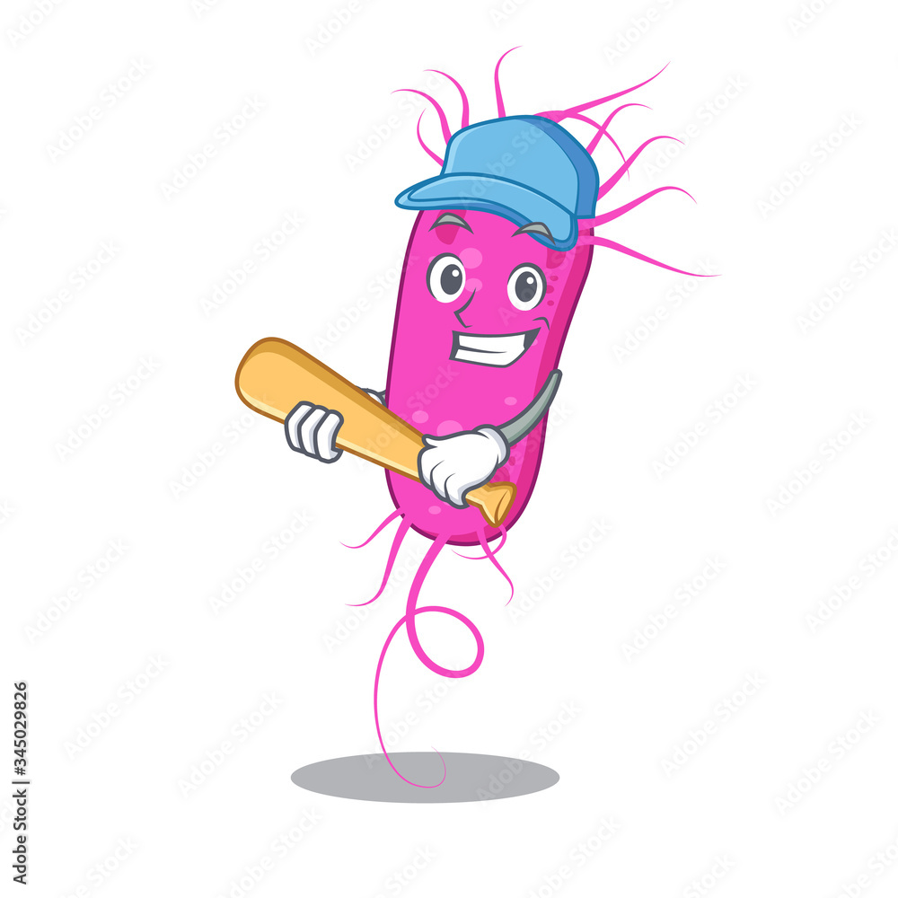 Fototapeta premium Picture of pseudomoa bacteria cartoon character playing baseball