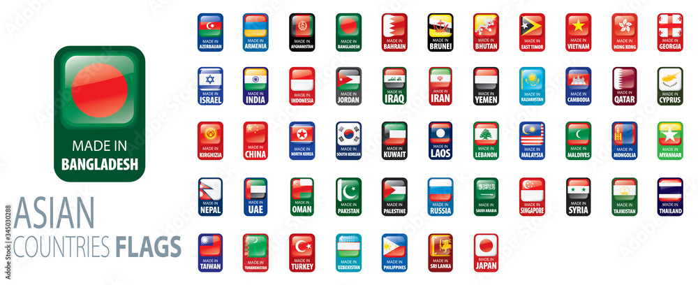 Fotografie National flags of Asian countries. Vector