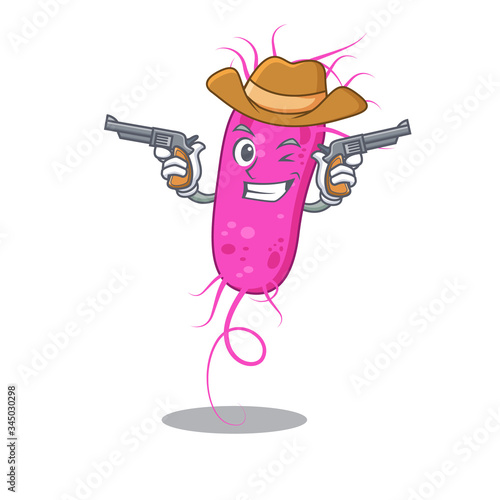 Cute handsome cowboy of pseudomoa bacteria cartoon character with guns