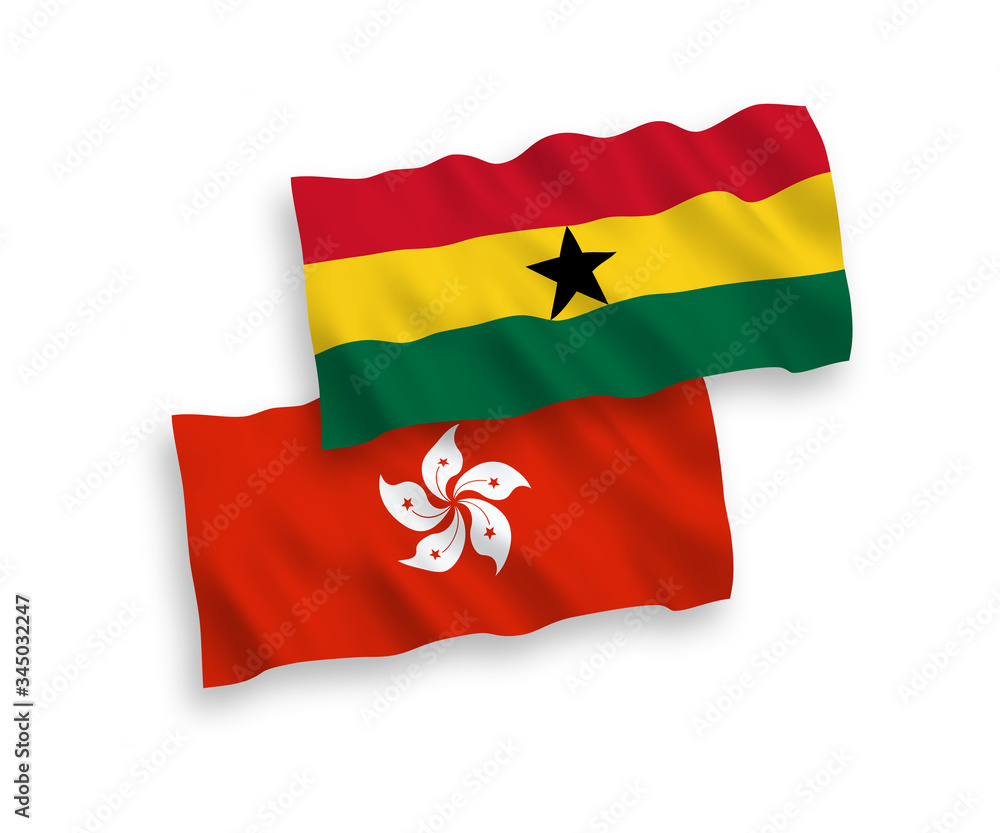 Flags of Ghana and Hong Kong on a white background