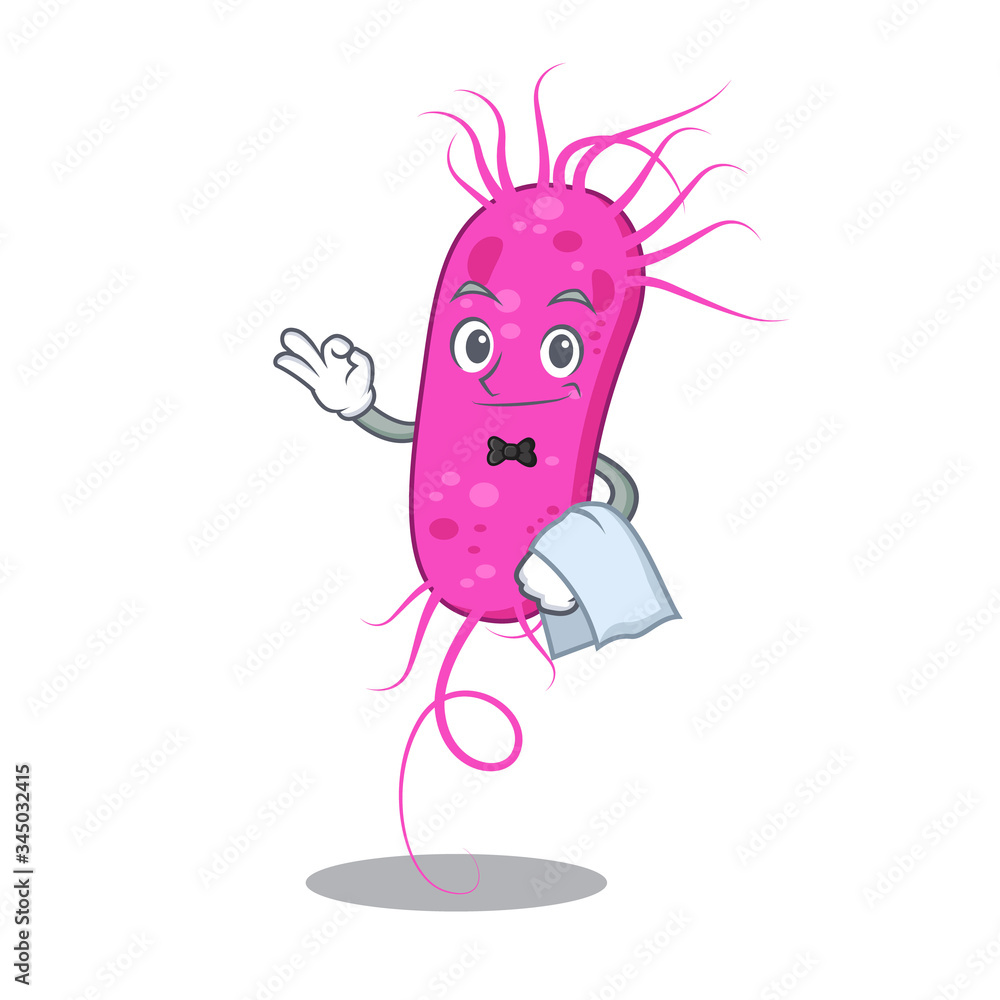 A cartoon character of pseudomoa bacteria waiter working in the restaurant A cartoon character of pseudomoa bacteria waiter working in the restaurant
