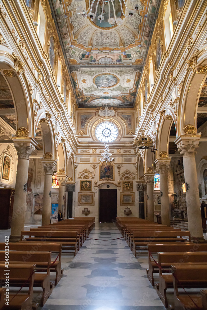 View of interior of medieval church of Madonna della Bruna and Sant'Eustachio, in the old town of the Unesco heritage city and European capital of Culture 2019, Matera Cathedral, South Italy