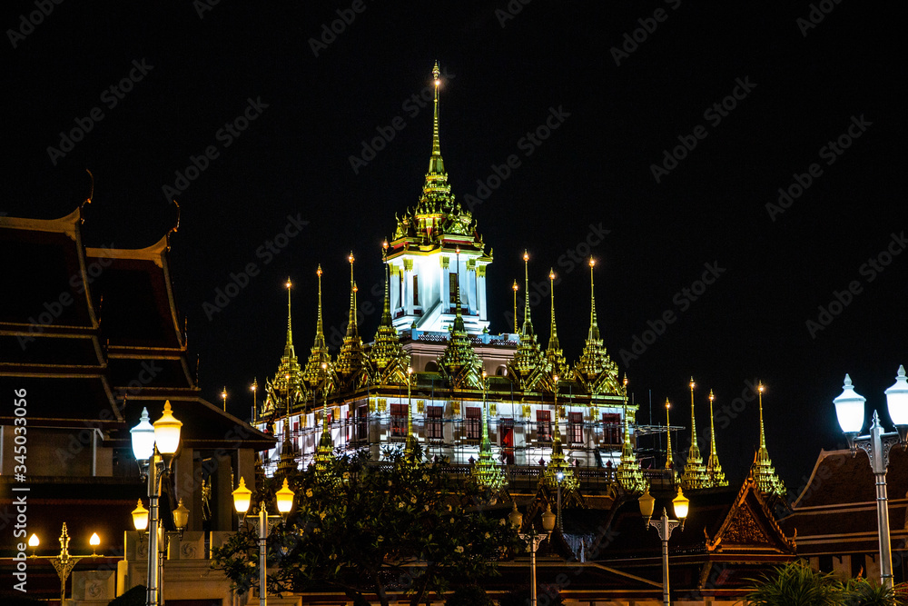 Wat Ratchanatdaram, Bangkok - night view of the temple, Thailand