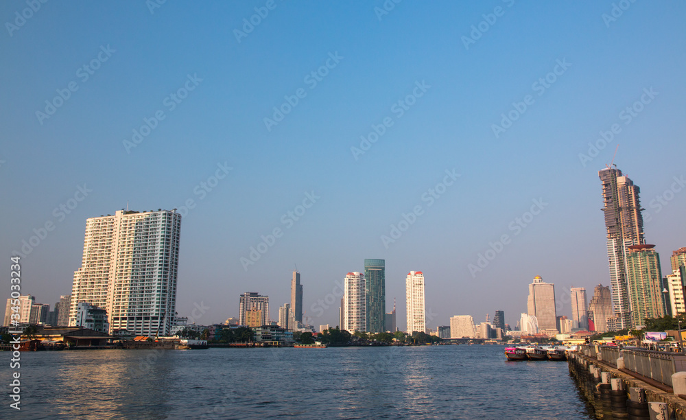 Bangkok city skyline and Chao Phraya river, Bangkok, Thailand Bangkok city skyline and Chao Phraya river, Bangkok, Thailand