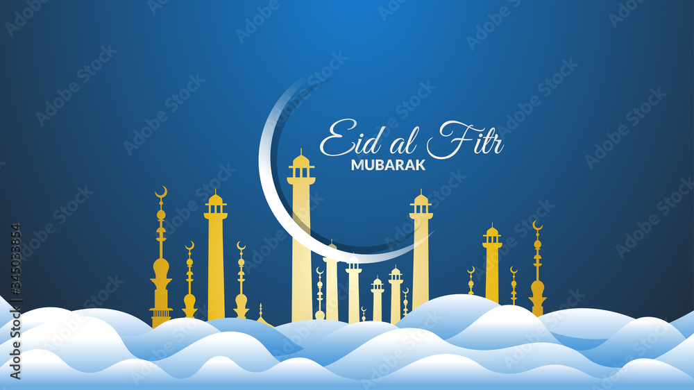 Fototapeta premium Eid al-Fitr Design with Clouds and Crescent Moon