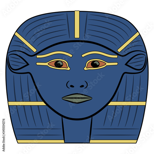 Isolated vector illustration. Head of ancient Egyptian goddess of love Hathor. 