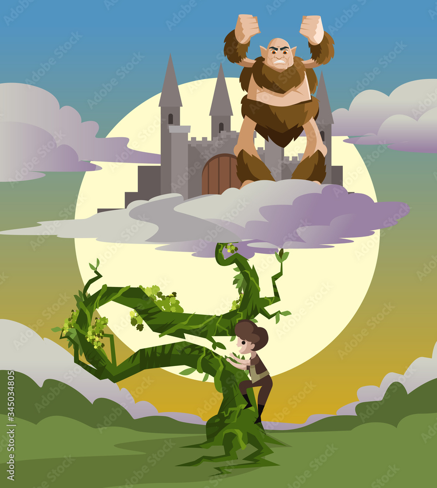 Vetor de Jack and the beanstalk fairytale and the castle in the sky do ...