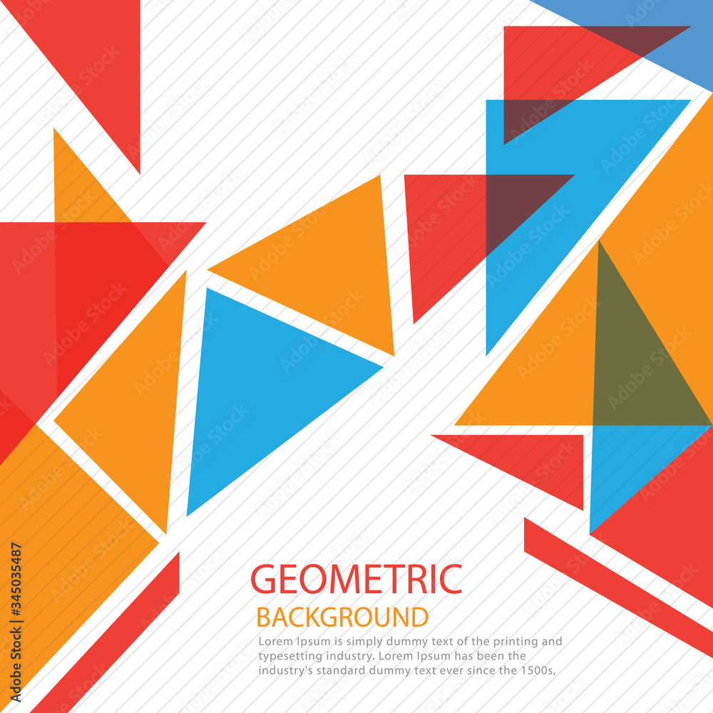geometrical background with blue and orange triangles and space