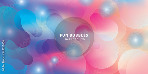 Fun liquid color background with bubbles. Fluid shapes composition