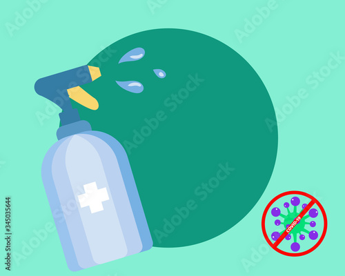 Covid-19 crisis concept: There is spray alcohol for protect and kill virus. Cartoon vector style for your design.