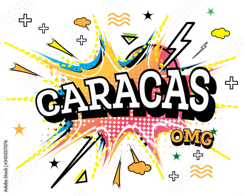 Caracas Comic Text in Pop Art Style Isolated on White Background.