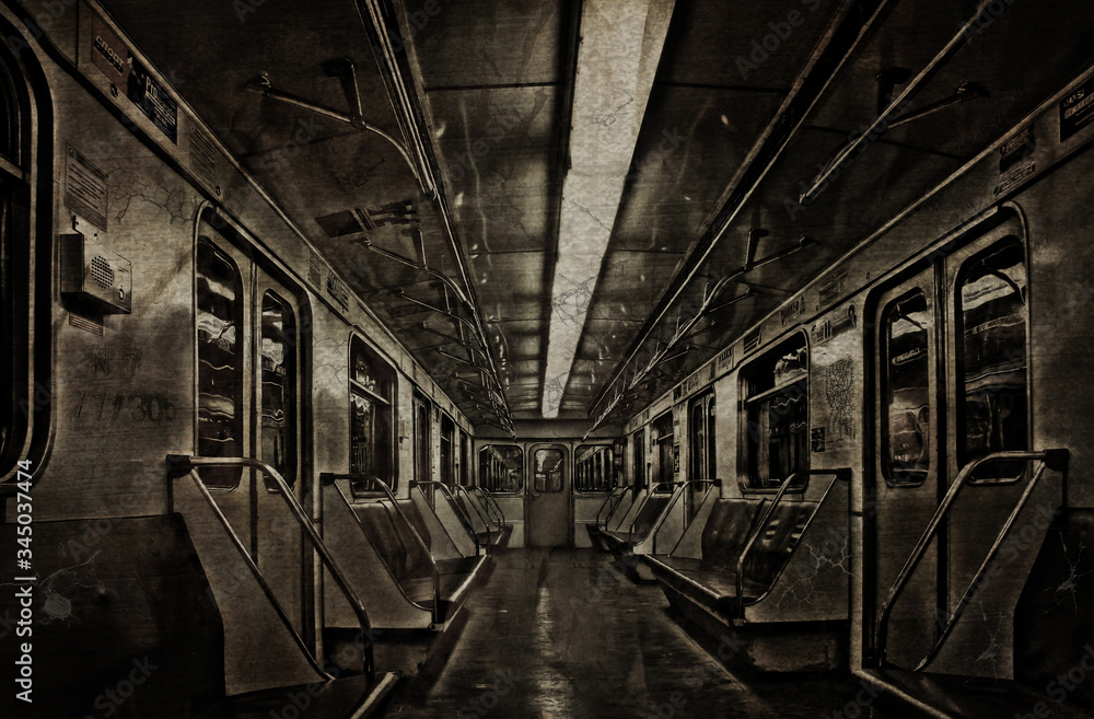 Obraz premium Empty and scary old abandoned subway car