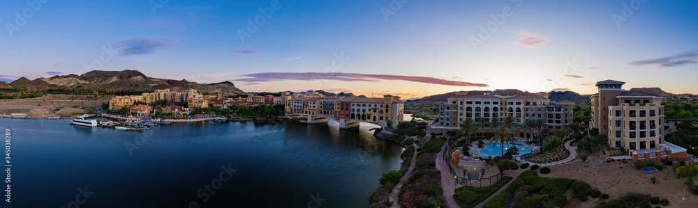 Aerial sunset view of the Lake Las Vegas Resort