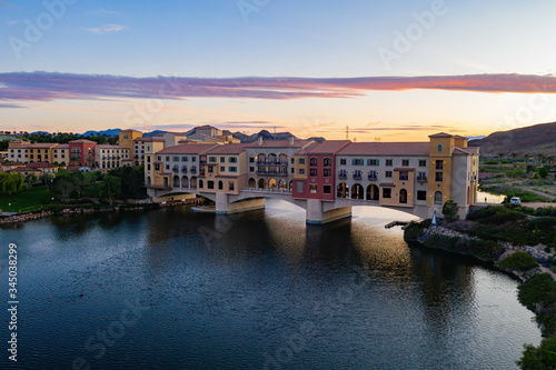 Aerial sunset view of the Lake Las Vegas Resort