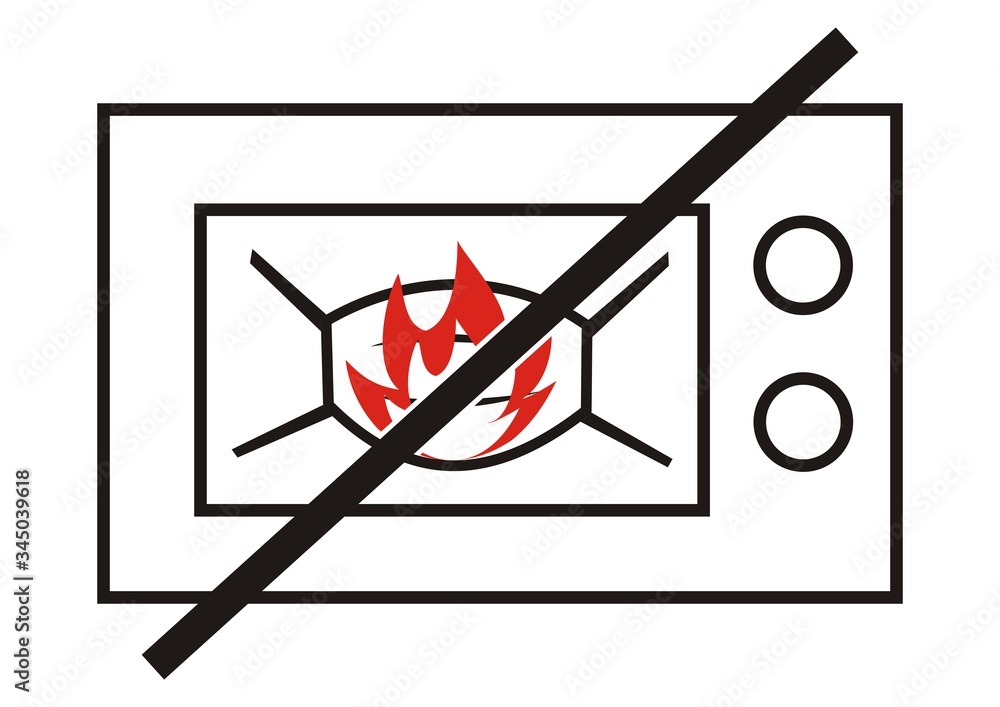 no drying or heating in the microwave, danger of ignition, vector icon, no drying or heating in the microwave, danger of ignition, vector icon,