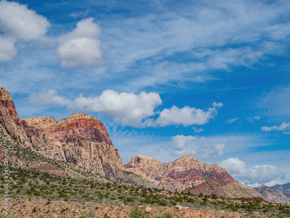 Sunny view of the beautiful Bridge Mountain in Red Rock Canyon area