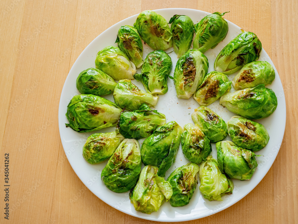 Close up shot of many brussel sprouts in a plate Close up shot of many brussel sprouts in a plate