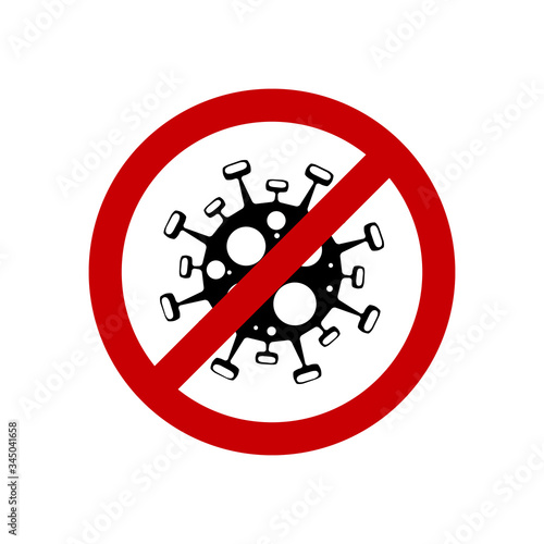Coronavirus Covid 19. Corona virus icon. black virus with red prohibit sign on white background isolated. Vector