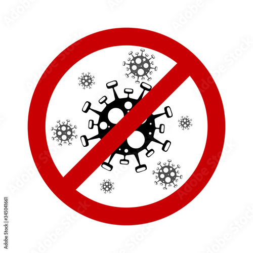 Coronavirus Covid 19. Corona virus icon. black virus with red prohibit sign on white background isolated. Vector