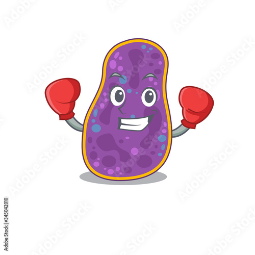 A sporty boxing athlete mascot design of shigella sp. bacteria with red boxing gloves