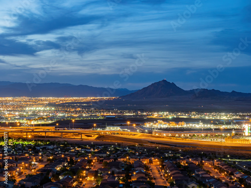 Photography Dusk high angle view of the Frenchman Mountain and cityscape from Henderson View