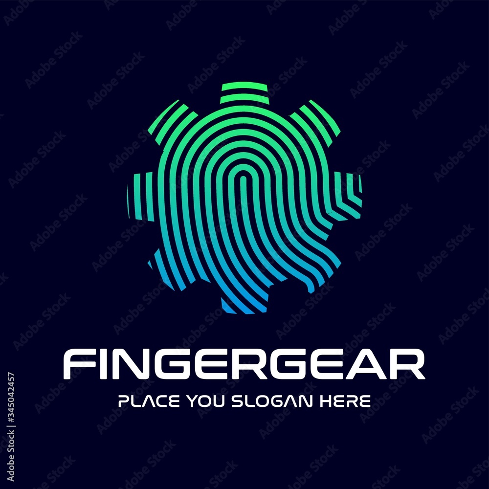 Finger print gear vector logo template. This design use cog wheel symbol. Suitable for identification and industrial. Finger print gear vector logo template. This design use cog wheel symbol. Suitable for identification and industrial.