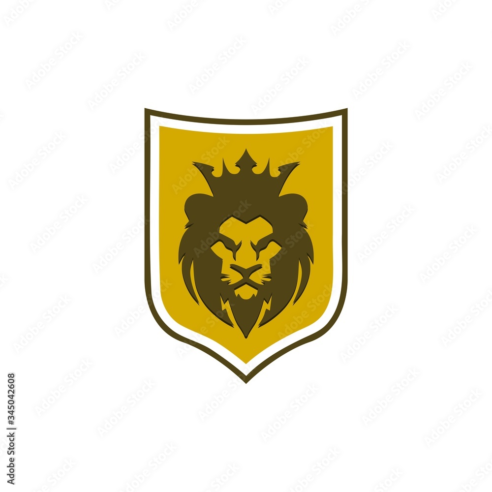 Fototapeta premium Elegant lion shield logo design illustration isolated on white background. Lion shield luxury logo icon