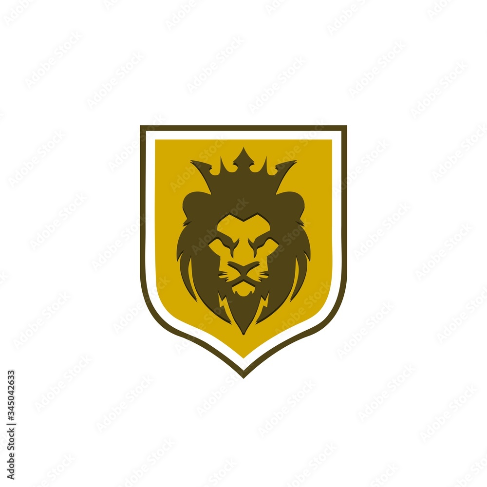 Obraz premium Elegant lion shield logo design illustration isolated on white background. Lion shield luxury logo icon