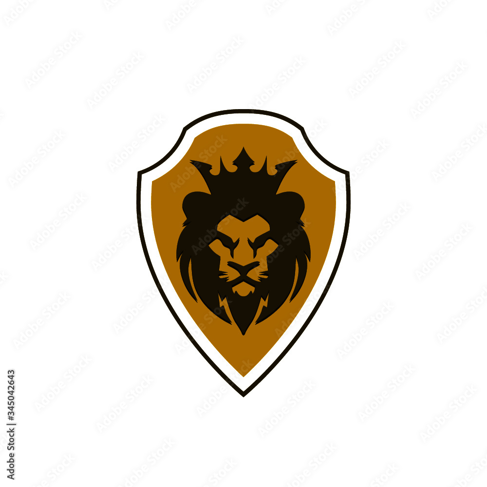 Elegant lion shield logo design illustration isolated on white background. Lion shield luxury logo icon Elegant lion shield logo design illustration isolated on white background. Lion shield luxury logo icon