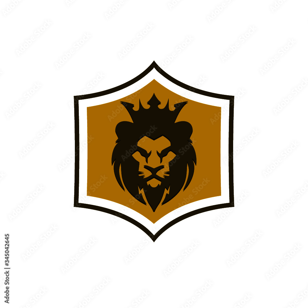Fototapeta premium Elegant lion shield logo design illustration isolated on white background. Lion shield luxury logo icon